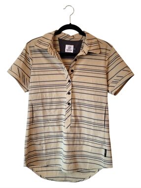 Flylow Men's Beige Short Sleeve Striped Performance Polo Size M